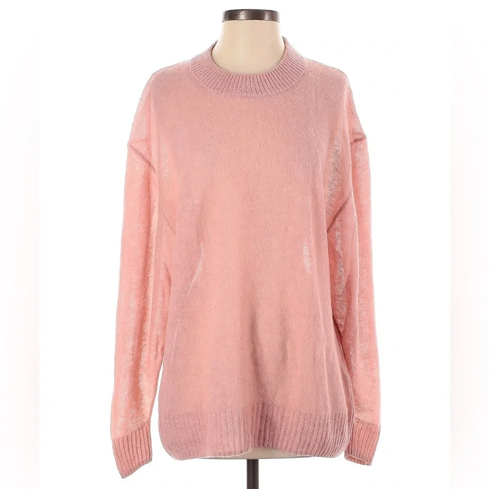 Wilfred Aritzia Bernette Sweater Alpaca Wool Blend Pink Oversized Lightweight L - Picture 2 of 6